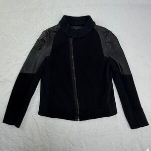 rag & bone Black Leather-Sleeve Zip Jacket